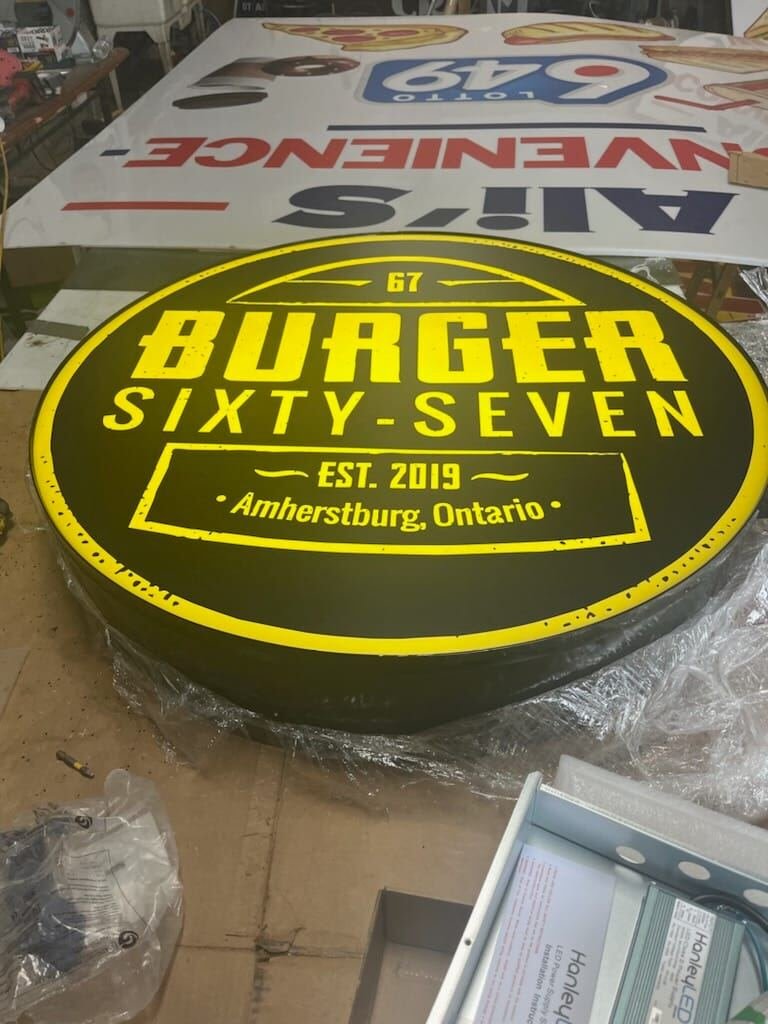 Burger Sixty-Seven cabinet sign