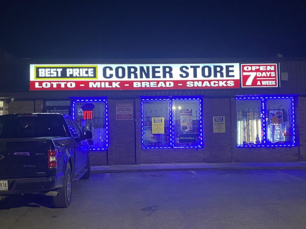 Best Price Corner Store cabinet sign