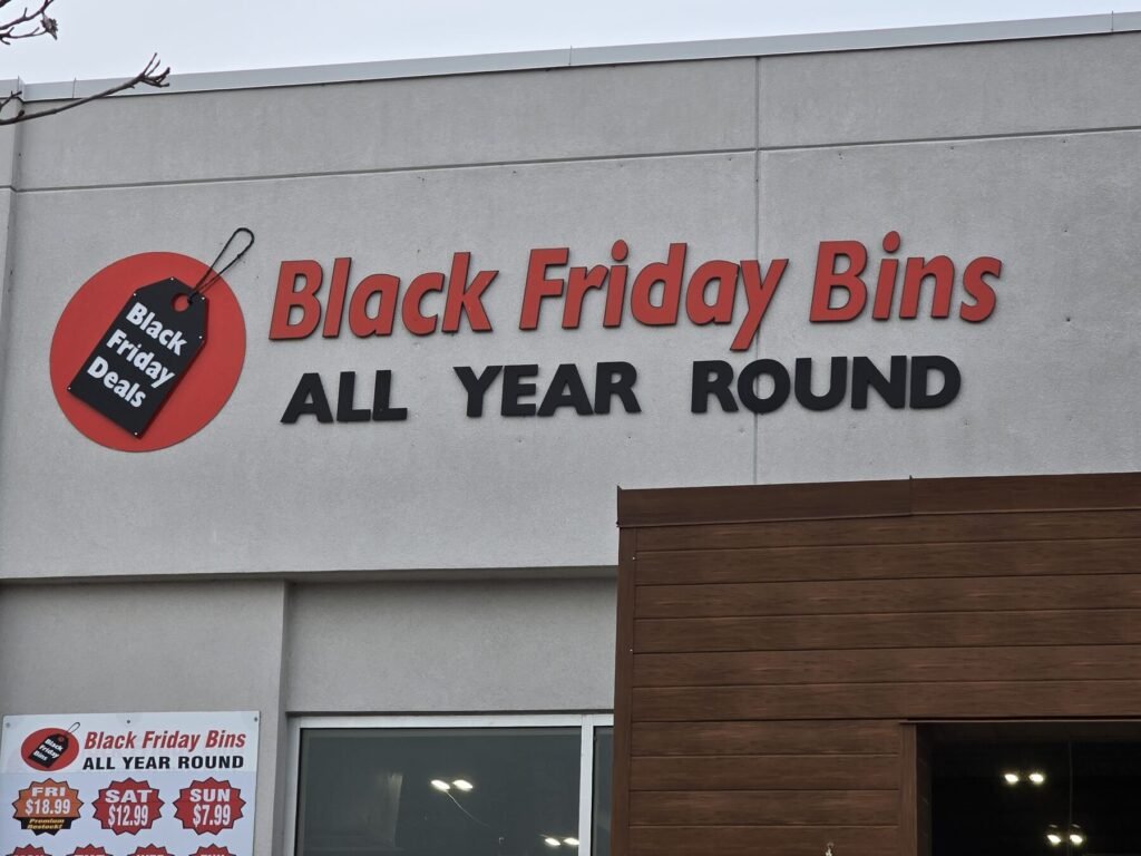 Black Friday Bins channel letters