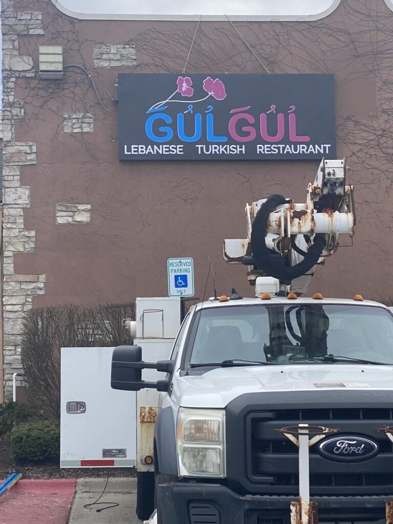 Gül Gül Restaurant sign installation